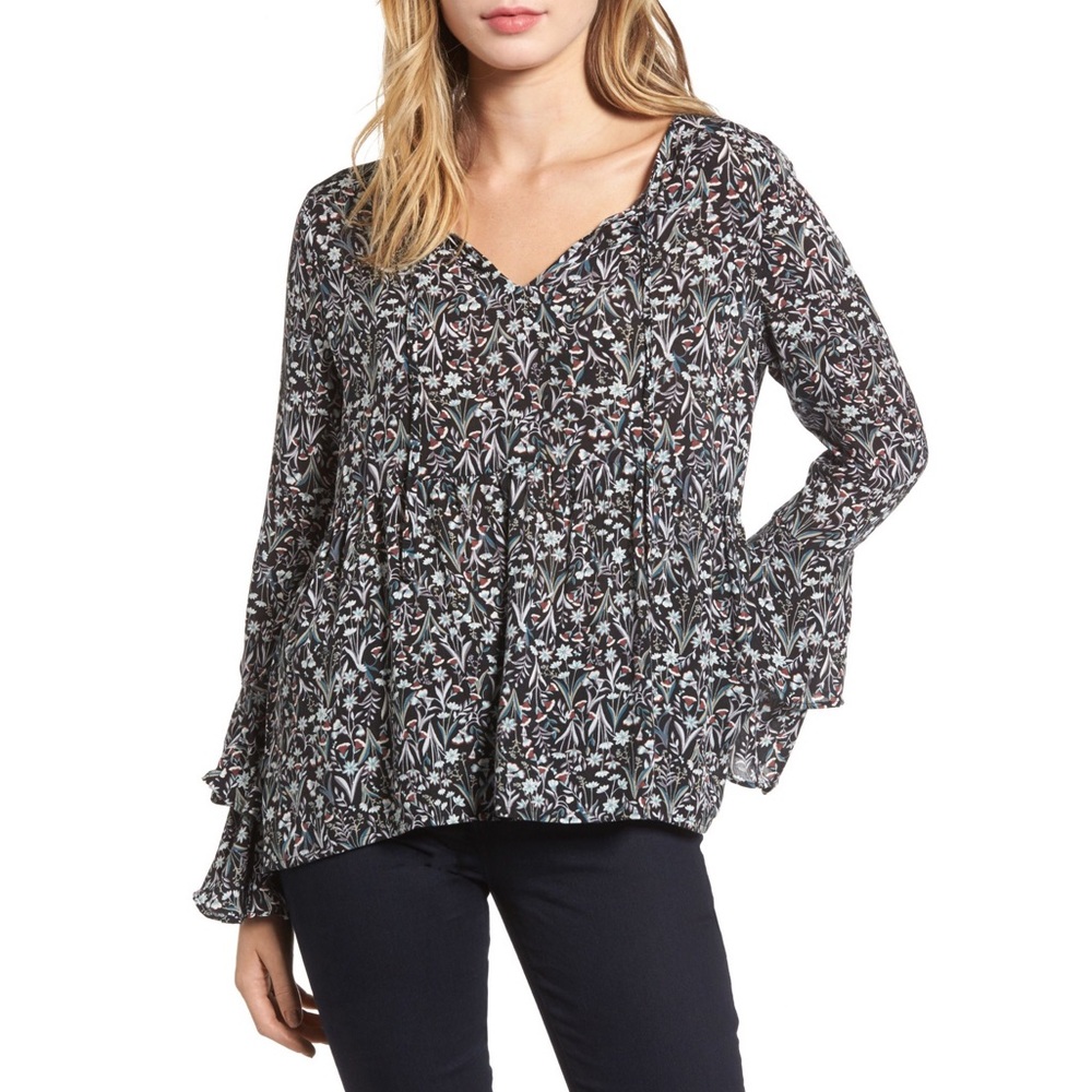 Nordstrom Hinge Bell Sleeve Top Floral Size XS